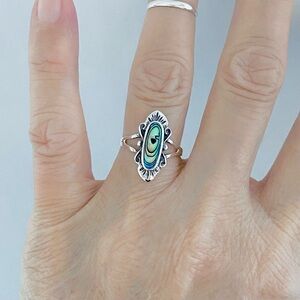 Sterling Silver Victorian Abalone Ring, Seashell Rings, Ocean Shells, Stone Ring